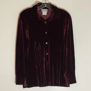 Top Jaclyn Smith Studio Mujer Pequeño Borgoña Terciopelo Trigo Botón Frontal Hecho en EE. UU. - Imagen 1 de 18