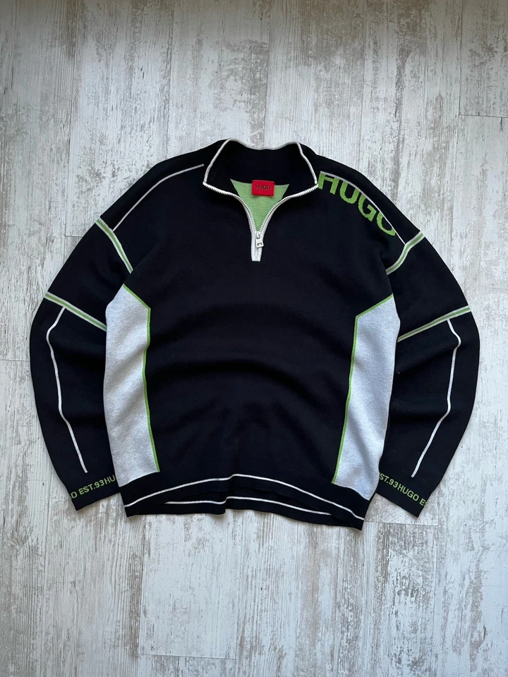 SUÉTER DE LANA CON LOGO OVERSIZE HUGO 1/3 ESCOTE CON CREMALLERA NEGRO/BLANCO PARA HOMBRE XL Foto 1 de 4