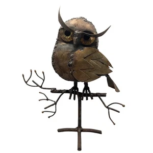 Hand Crafted Brutalist Metal Owl on perch Sculpture MCM Art Vintage - Picture 1 of 10