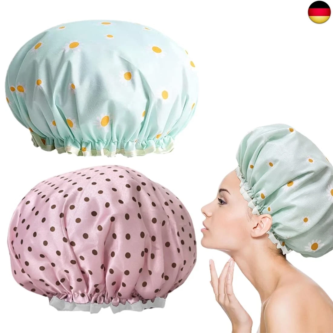 Wiederverwendbare Duschhaube – Doppelschichtig, Wasserdicht, EVA+Polyester, Blau, Für Haarschutz