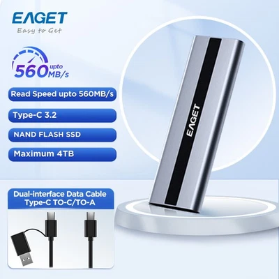 EAGET 512G-2TB External SSD 500MB/s USB 3.2 Gen 1 Type-C Solid State Drive PSSD - Image 1 of 4