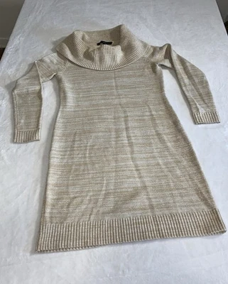 Vestido Suéter Blanco Mercado Negro Tejido Capucha Cuello Tostado Talla Extra Pequeña Foto 1 de 4