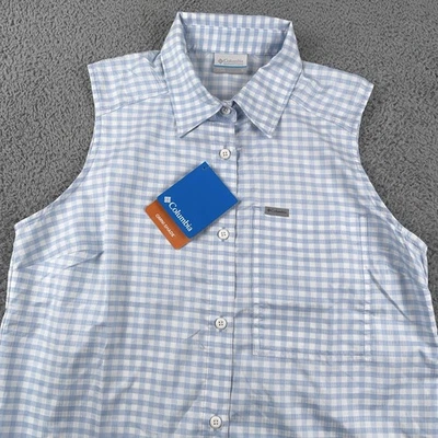 Columbia Shirt Womens Small Blue White Anytime Lite SL Omni Shade Sleeveless - Image 1 of 4