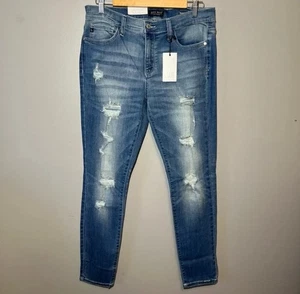 Pantalones de mezclilla Judy azules ajustados tiro medio desgastados talla 15/32 JB8261MD elásticos ¡NUEVOS CON ETIQUETAS! - Imagen 1 de 9