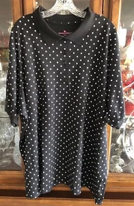 WOMAN WITHIN Women Plus 2X Plus Polo Shirt Cotton BL S/S Floral Black Dot NEW - Picture 1 of 15