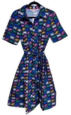 Vestido Camisa Boden Anastasia Azul Marino Estampado Multi Bandera Misses Talla 6 Foto 1 de 4