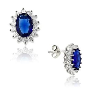 Sterling Silver Royal CZ Earrings - Blue Sapphire - Picture 1 of 1
