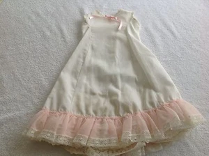 Vintage Handmade Doll Dress Off Whie Coton NO Sleeves Lace Edges Pink/White Lace - Picture 1 of 12