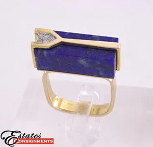 Lapis Lazuli, Diamond, 14K Yellow Gold Modernist Ring - Picture 1 of 8