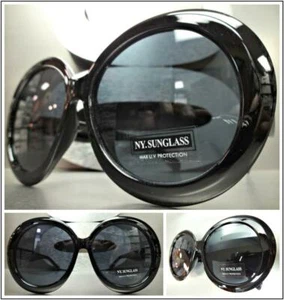 OVERSIZED Exaggerated Vintage Retro Style SUN GLASSES X-Large Round Black Frame - Picture 1 of 8