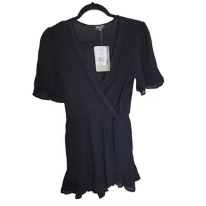 Lily Rose Womens Sz S Black Solid Short Sleeve Cover Up Romper - Picture 1 of 14