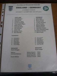 10.07.2000 Farb-Teambogen: England v Deutschland [bei Wembley] (Einzelblatt) - Bild 1 von 1