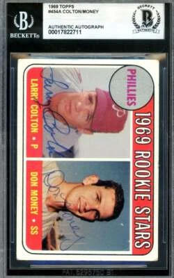 Larry Colton Don Money Beckett BAS Vintage Signed 1969 Topps Rookie Autograph - Image 1 of 2