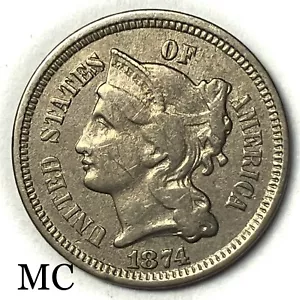 1874 3CN Cent Nickel. Very Fine Key Type Coin - Picture 1 of 2