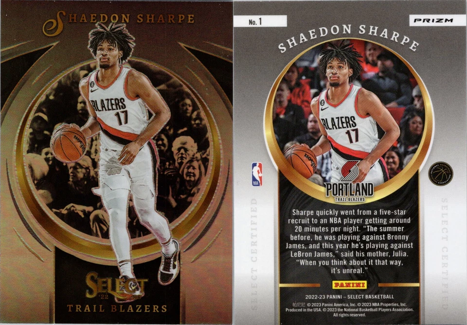 2022-23 Panini Select Certified Silver Prizm #1 Shaedon Sharpe Rookie RC Blazers - Image 1 of 1