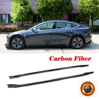 2PCS Carbon Fiber Side Skirts Body Kit Extension Fit For Tesla Model 3 2016UP