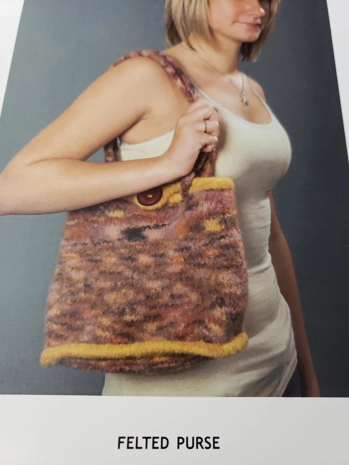  Plymouth Knitting Pattern 1117 Felted Purse Galway Print - Image 1 of 1