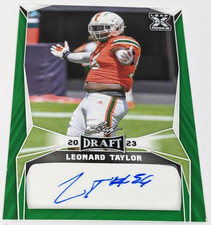 LEONARD TAYLOR 2023 Leaf Draft Rookie Autograph RC Green AUTO #BA-LT1 Miami