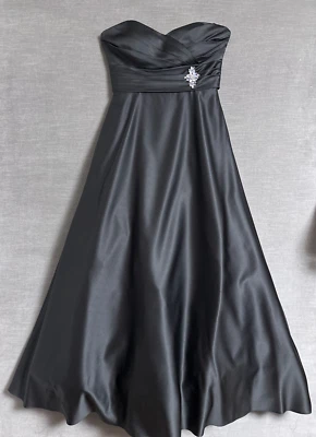 Vestido de baile Alfred Angelo 12 preto cetim casamento formal noite gala - Imagem 1 de 4