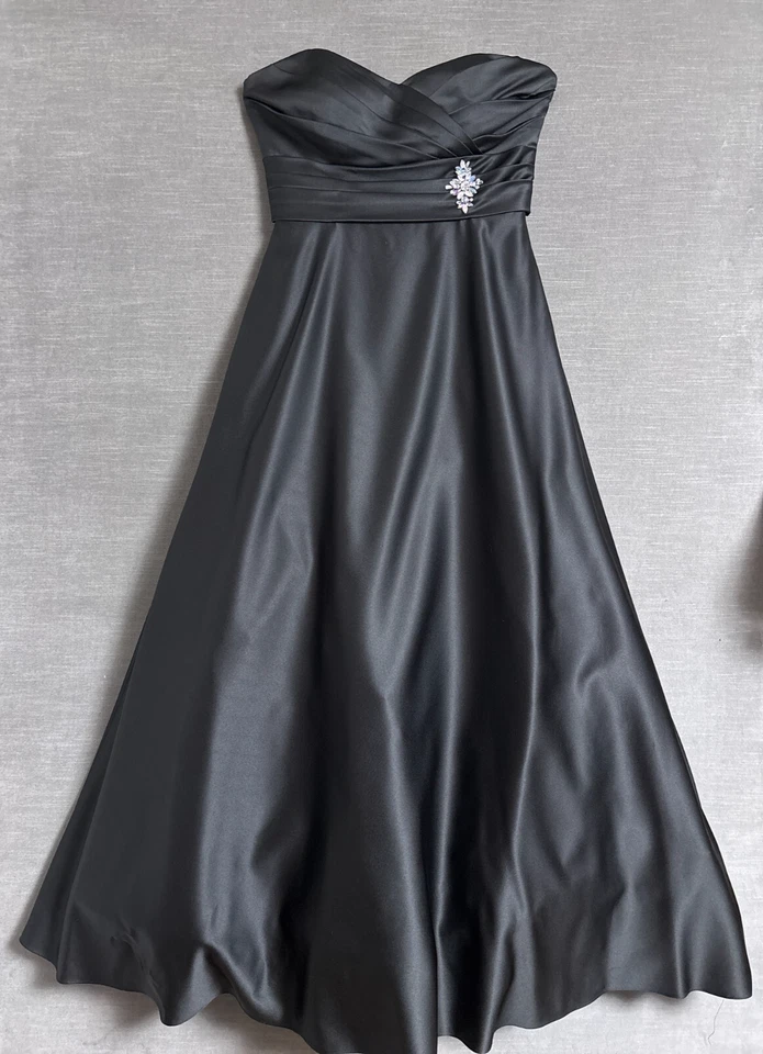 Vestido Alfred Angelo 12 Negro Satén Vestido de Baile Boda Formal Noche Gala Foto 1 de 4