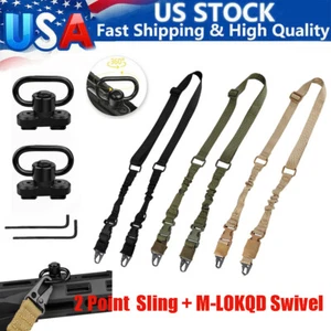 Tactical 2 Point Adjustable Rifle Strap Sling + M-LOK MLOK QD Swivel Mount Set - Picture 1 of 74