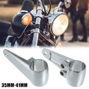 Universal Motorcycle Headlight Brackets Clamps Fork Ears 35mm-41mm Silver Tone - Picture 1 of 7