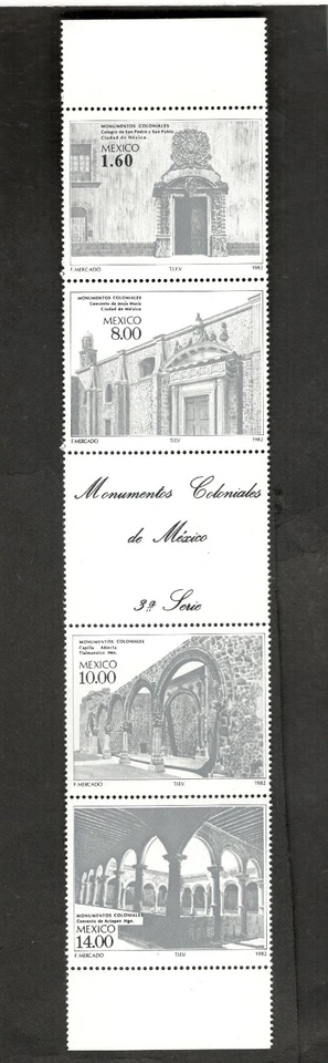 México 1982 Sc #1306a Monumentos Coloniales - MNH tira de sello postal Cv$12 Foto 1 de 1