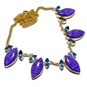 Mohave Charoite Topaz Gemstone Gold Plated Necklace Jewelry 18" - Picture 1 of 1