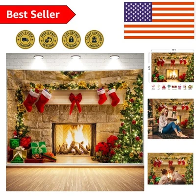 Vibrant 7x5ft Christmas Fireplace Backdrop - Perfect for Festive Celebrations - Image 1 of 4