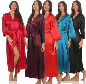Damen langes Kimono Nachtmantel Satinrobe Morgenmantel, S M L XL 2XL 3XL - Bild 1 von 51