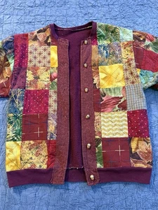 Vintage Handmade Quilted Patchwork Jacket Fleece Lined Boho Grandma-Core EUC - Picture 1 of 13