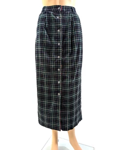 Women's Vintage Eagle's Eye Plaid Corduroy Straight Midi Skirt Size 6 - Picture 1 of 10