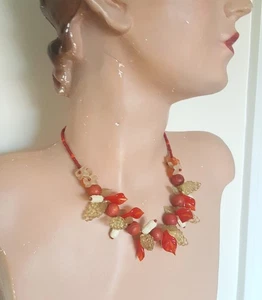 VTG 1940s Autumn Fruit Salad Necklace | Glass Leaves Celluloid Grapes Wood Beads - Picture 1 of 9