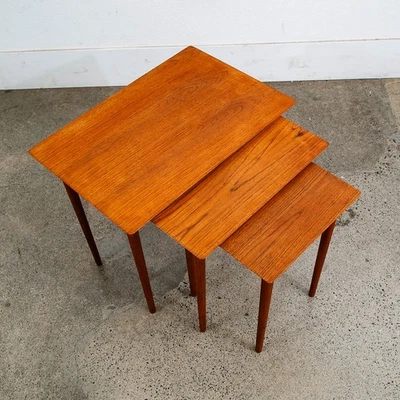 Mid Century Danish Modern Nesting Tables GP Mobilia Teak Set 3 Denmark Mcm Side - Image 1 of 4