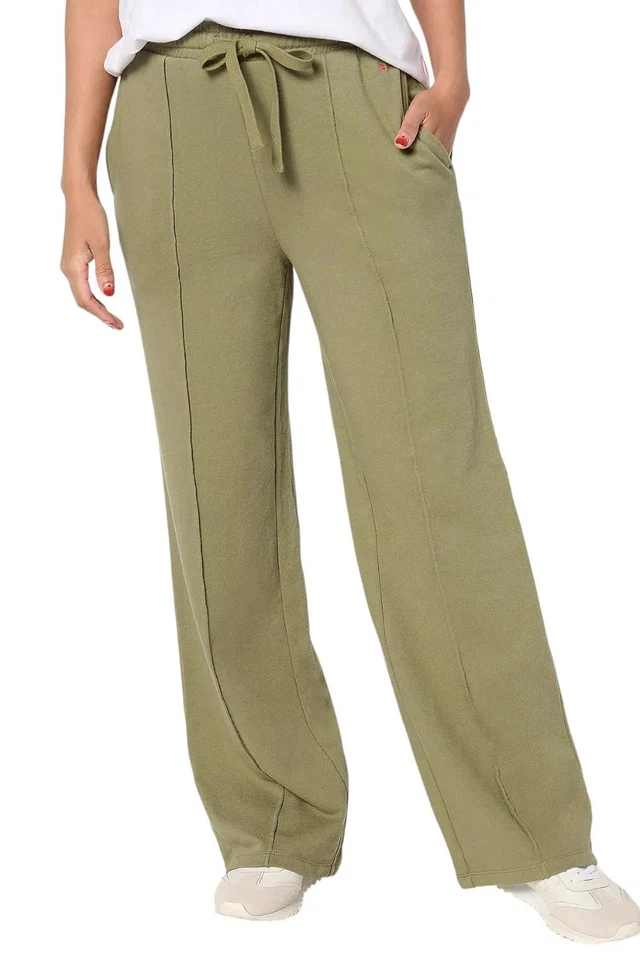 Pantalones pintuck de felpa francesa Peace Love World para mujer verdes Foto 1 de 1