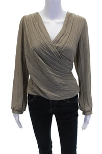 Drew Womens Pleated V-neck Long Sleeve Layered Blouse Top Brown Size M - Picture 1 of 7
