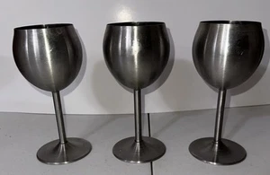 Stainless Steel Wine Goblet Glass 18/10 Stem Glass 6” T 2.75” W Set Of 3 EUC - Picture 1 of 5