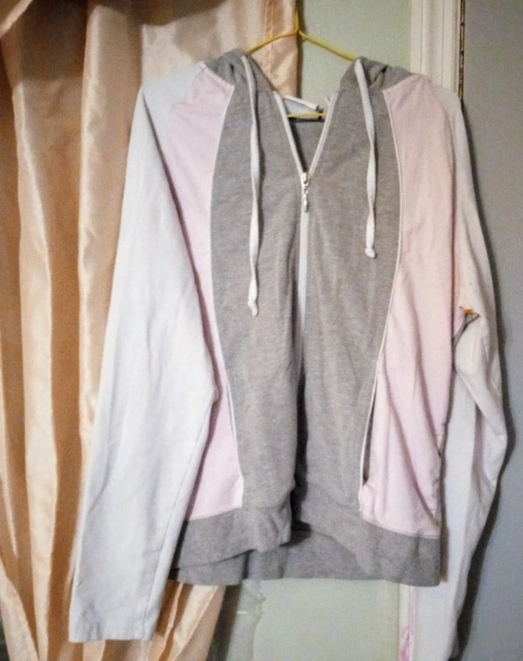 Sudadera con capucha para mujer Active mediana gris y rosa manga larga cremallera Foto 1 de 2