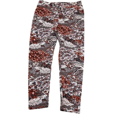 Soft Surroundings Pants Women MP Orange Black Floral Knit Leggings - Image 1 of 4