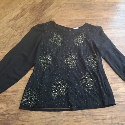 Ladies black beaded blouse 16 lined smart blouse Rocha John Rocha long sleeves - Image 1 of 4