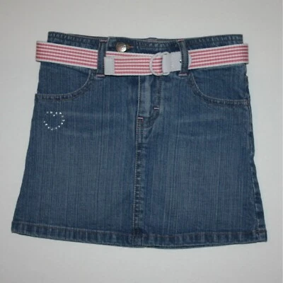 Tommy Hilfiger Niña Azul Denim Jean Falda con Cinturón a Rayas Rosa y Blanco Talla 4 Foto 1 de 3