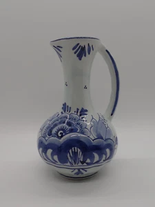 Vintage Hand Painted Floral DELFT Blue & White Single Handle PITCHER 5” Tall - Picture 1 of 7