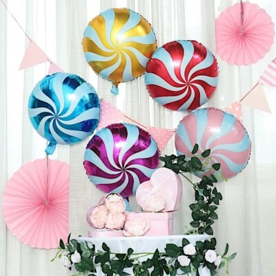 5 ASSORTED 13" wide Swirl Lollipop Candy Mylar Foil Wedding Event Party Balloons - Image 1 of 4