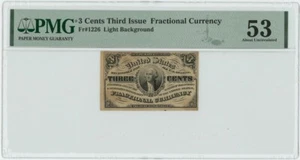 FR.1226 Fractional 3 Cents 3rd Issue 1863 Light Background PMG AU53 949307-9 - Picture 1 of 2