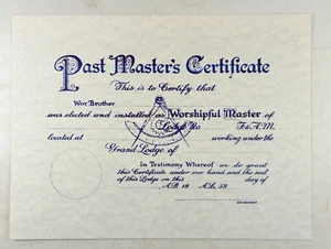 Freimaurer Past Masters Zertifikat unsigniert Vintage - Bild 1 von 4