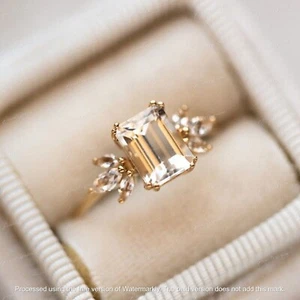 14K Rose Gold Finish 3Ct Lab Created Morganite Diamond Women's Engagement Ring - Picture 1 of 5