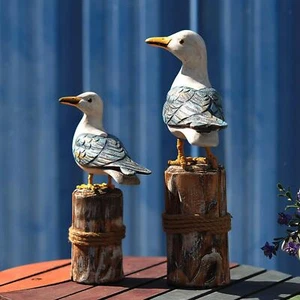 2 Pieces Wood Craft Bird Statue Ornament Seagull Animal Garden Sculpture Wooden - Picture 1 of 7