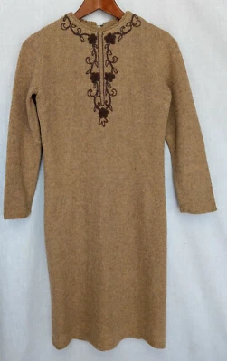 Vintage R&K Originals Knit Sweater Dress Small Beige Embroidered   Union Label - Image 1 of 4
