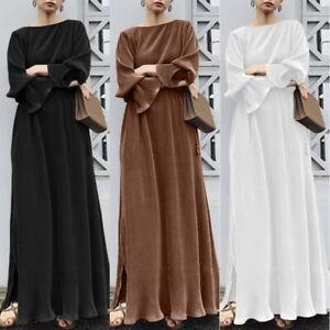 Simple Solid Color Fold Abaya Elegant Dubai Muslim Womens Party Maxi Dress Robe