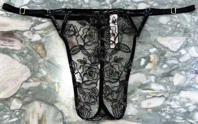 Victoria Secret 非常性感午夜事件人造皮革开口 V 形弦 - 黑色 XL — 第 1/4 张图片